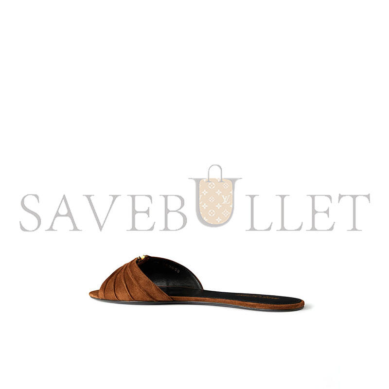 YSL CASSANDRE SUEDE SLIDES 